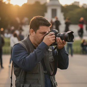 Valter Minervino fotografando com câmera profissional
